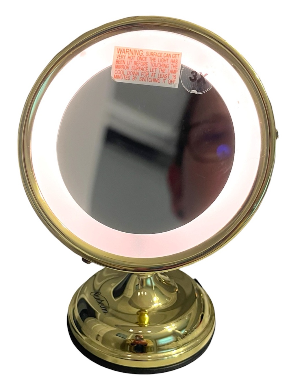 Sunbeam classic Vintage brass finish circular Lighted Tabletop Makeup Mirror
